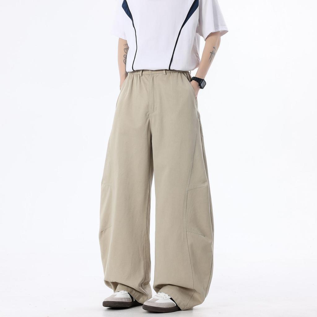 Spring and summer new European, American, Japanese and Korean pure cotton splicing apricot scimitar loose straight casual pants men's pants