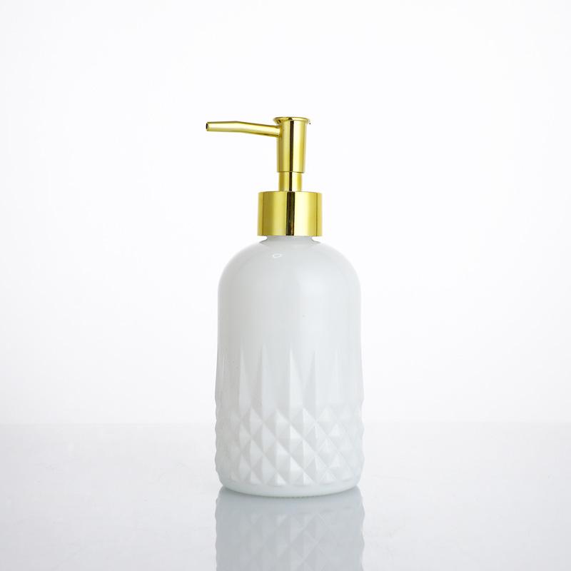 Transparente Glasflasche zum Drücken für Shampoo, Duschgel und Handdesinfektionsmittel - Wiederbefüllbar, Hotelqualität