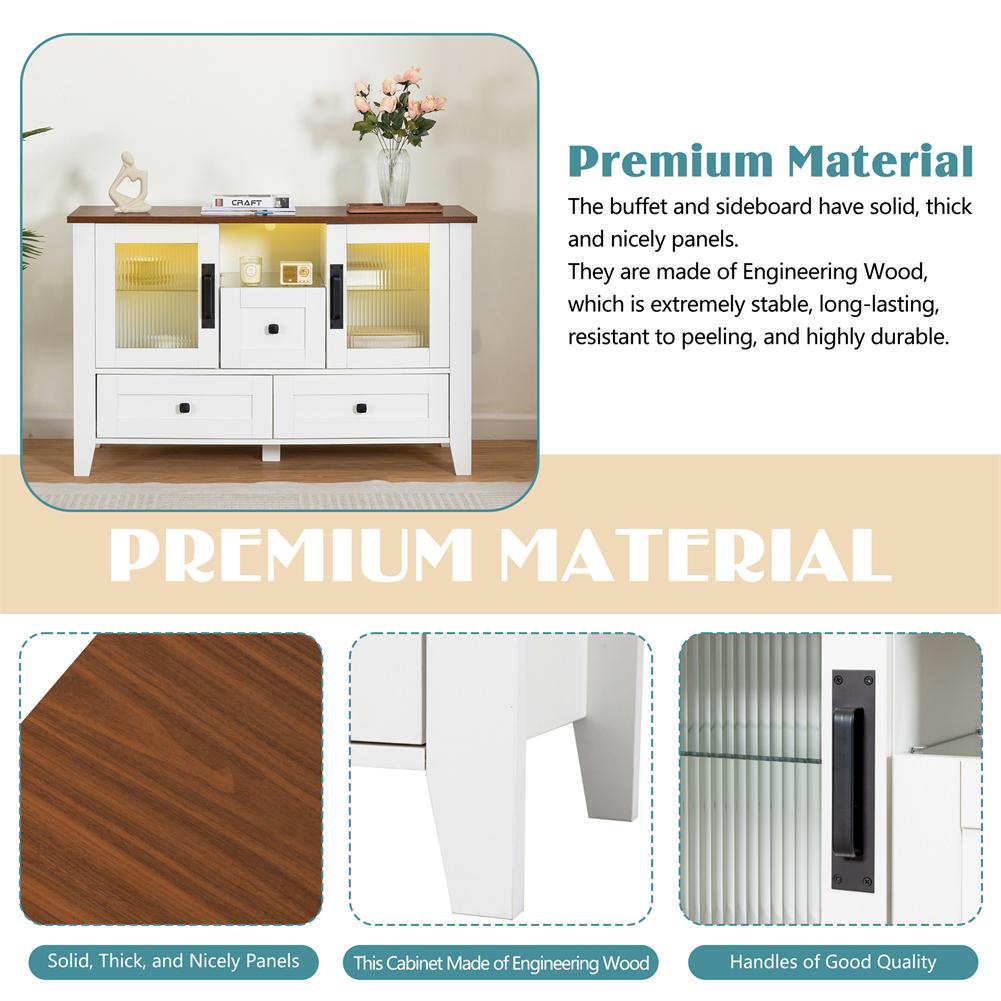 US Stock Sideboard Buffet Cabinet With Glass Doors Tempered Glass Shelves Drawers Coffee Bar Cabinet For Kitchen Dining Room