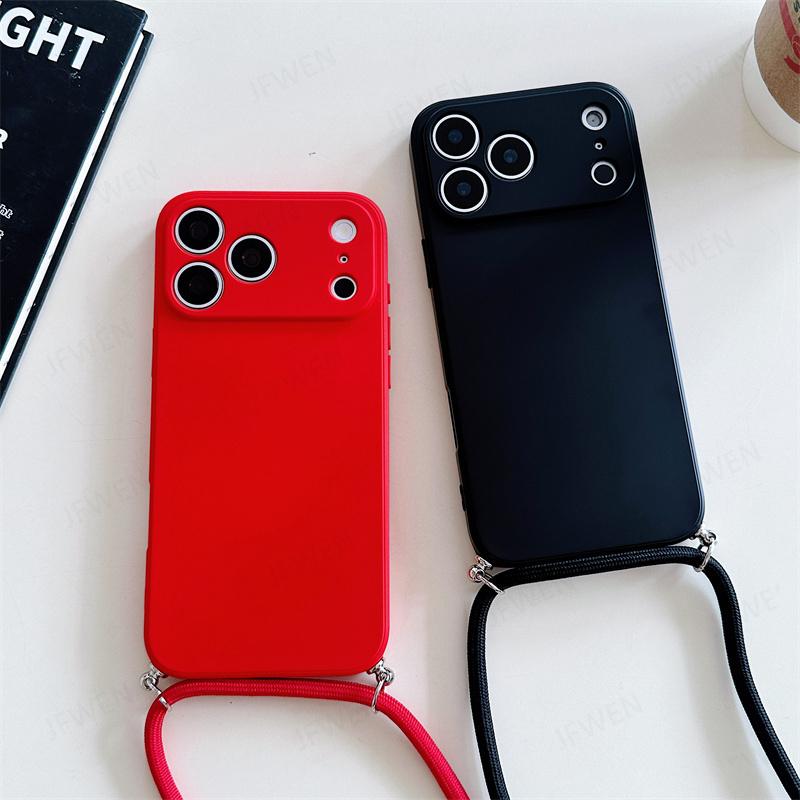 Umhängeband Einfarbige Hülle Für iphone 17 Air 16 15 14 Plus 13 Pro Max Luxus Stoßfestes Silikon Weiche TPU Rückseite