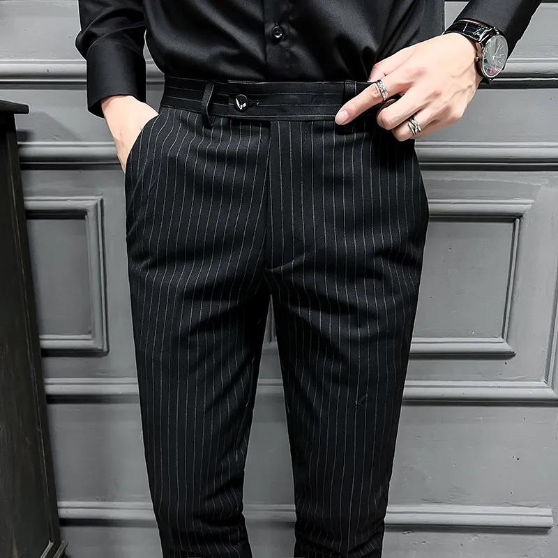 Spring Autumn High Quality Men s Striped Suit Pants Slim Fit Smart Casual Suit Trousers Men Fashion Black Grey Wedding Pants Man 30