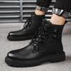 Martin Boots Men's Winter Explosion Velvet Warm Leather Boots Men's High-top Thick-soled Heightening Large-size Handsome Locomotive Boots
