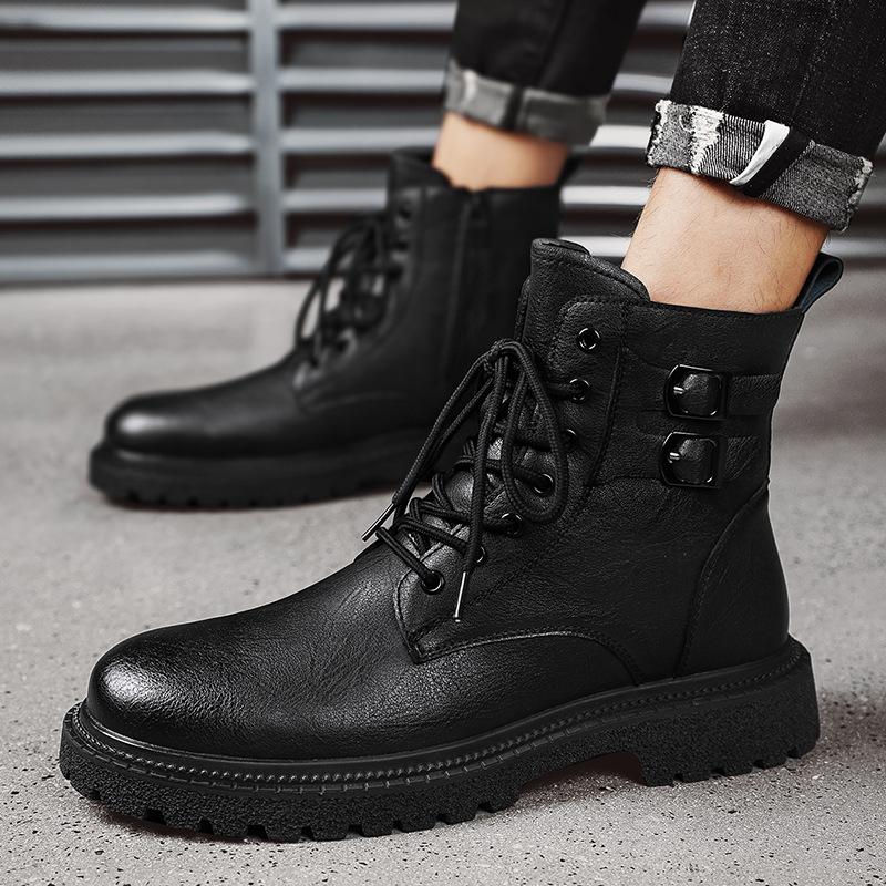Martin Boots Men's Winter Explosion Velvet Warm Leather Boots Men's High-top Thick-soled Heightening Large-size Handsome Locomotive Boots