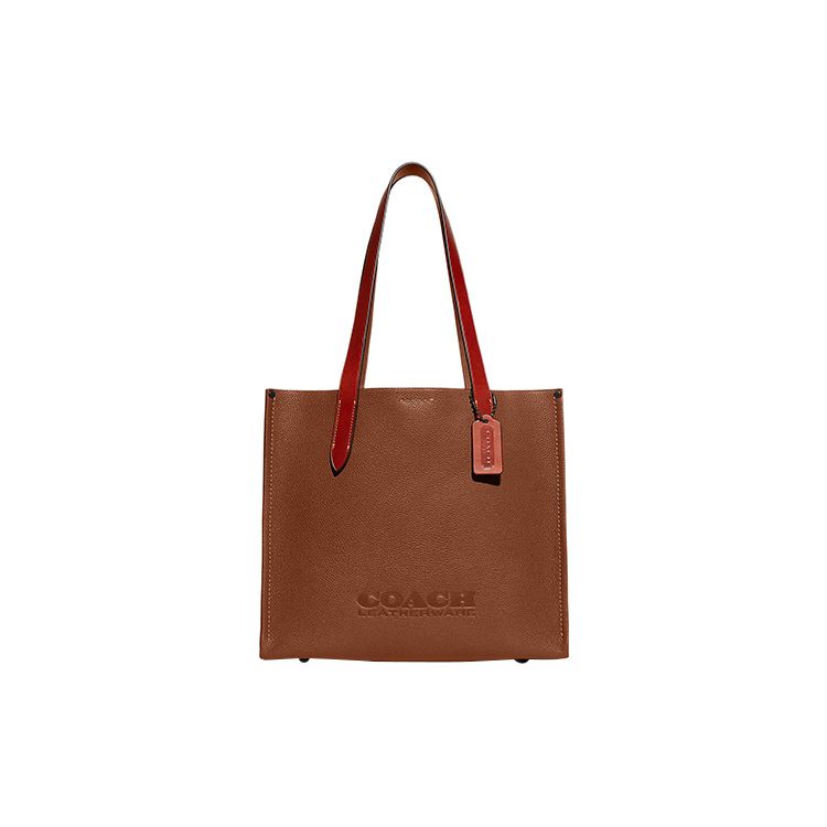 Coach Women's Grain/Brown 34 Magnetic Snap Closure Pebble Leather With Waxed Canvas And Signature Coated Canvas Tote Bag Tote Bags Ch757-L4a
