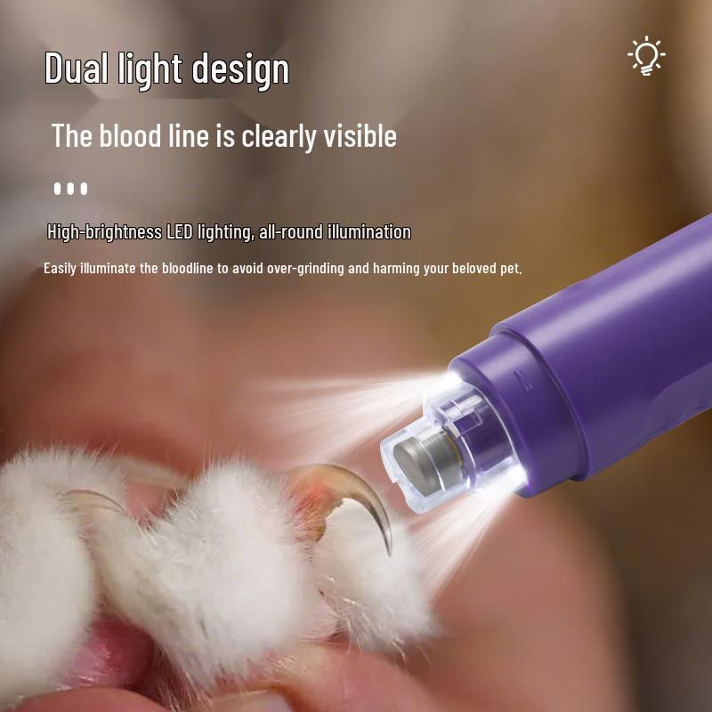 Rechargeable Pet Nail Grinder: Electric Trimmer for Large Dogs & Cats with Light, Low Vibration & Low Noise