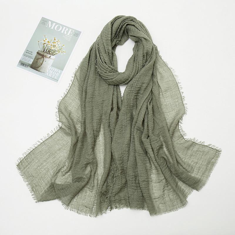 Hot-selling New Simple Solid Color Wrinkled Cotton and Linen Scarf, Soft and Skin-friendly In Winter, Warm Scarf Women