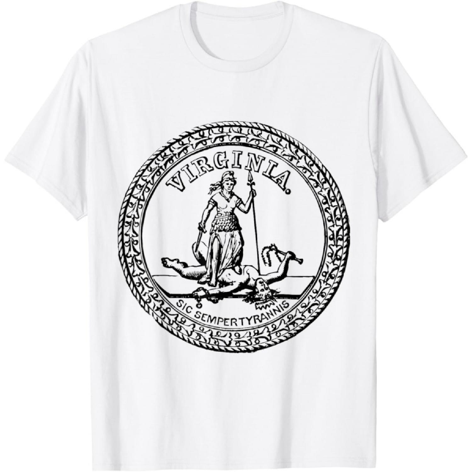 

Vintage Seal of Virginia Sic Semper Tyrannis T-Shirt XXXXXL білий