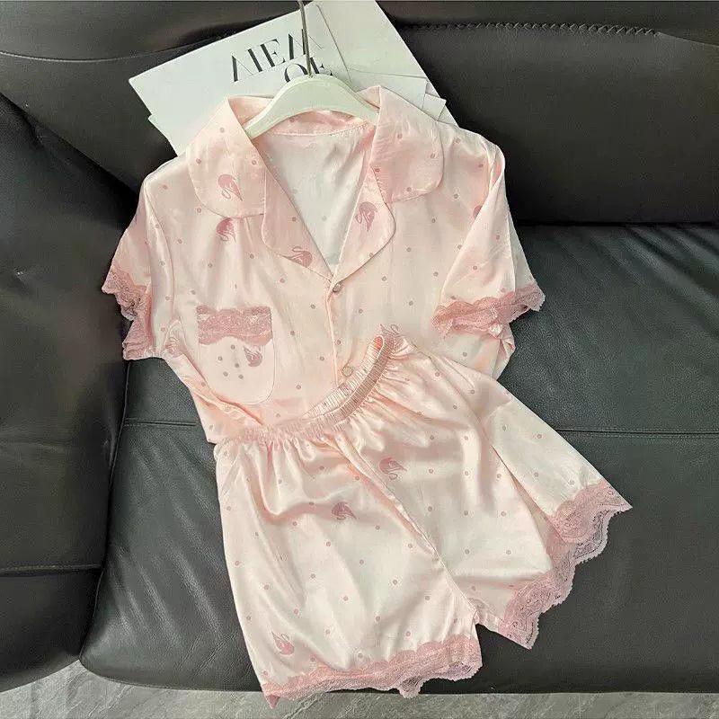 

Сладкий кружевной комплект из двух частей: Топ с коротким рукавом и шорты для дома или улицы XL [115-130 lbs]