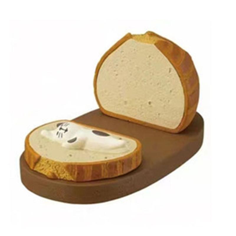 

Cute Toast Bread Cats Phone Stand Desk Resins Figurine Ornament Smartphones Tablets Holder for Home or Office Decors