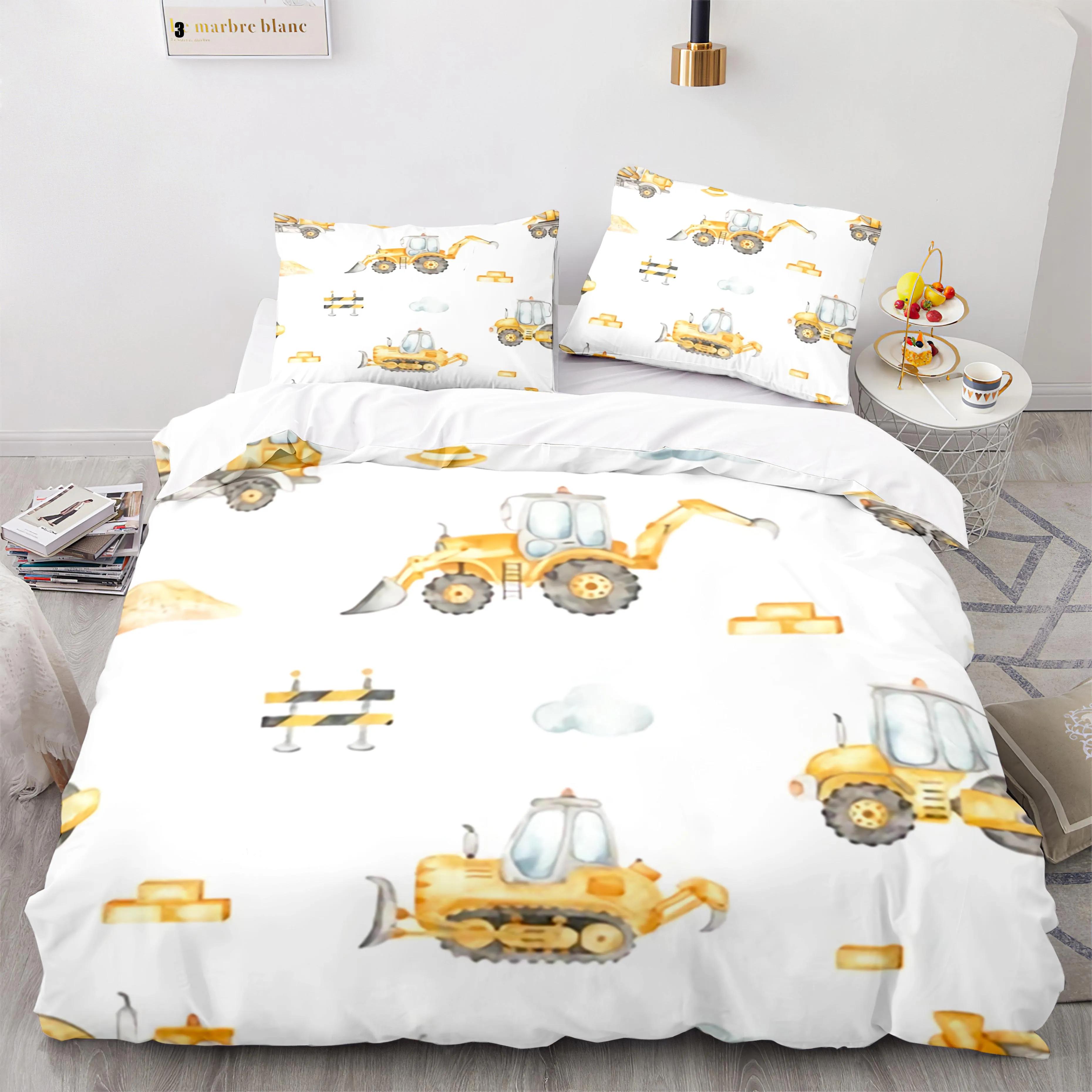 

Cartoon Tractor Duvet Cover Watercolor Style Excavator For Children Teen Machinery Bulldozer Polyester Quilt Cover Bedroom Decor EU Single(135*200cm)3pcs