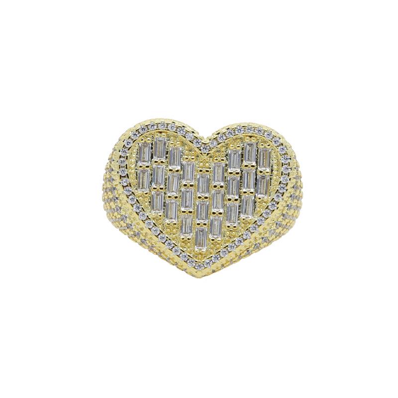 Unisex Exaggerated Full Diamond Heart Ring with Zircon - Trendy Hip Hop Style