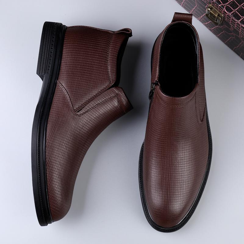 High Quality Genuine Leather Men Chelsea Boots Luxury Brand Man Business Boots Warm Plush Fur Botas Winter Formal High Top Shoes