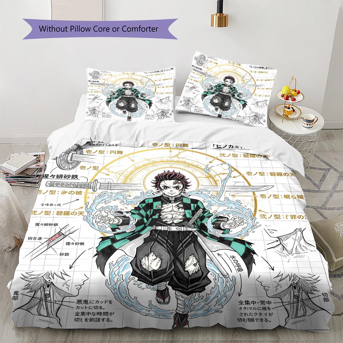 

Demon SlayerPattern Bedding Quilt Set Quilt Cover Pillowcase Home Decoration Birthday Gift (1 * duvet cover + 2 * pillowcase, without core) 135x200cm