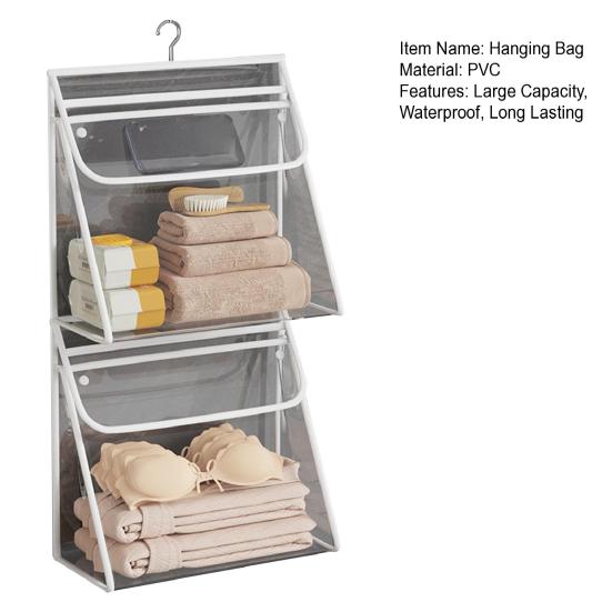 Bathroom Hanging Bag Large Capacity Dual Layer Waterproof Transparent Design Clothing Storage Bag Cosmetic Organizer