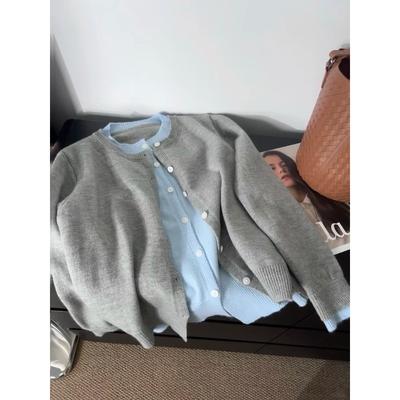 Vintage College-Stil kontrastfarbener Strickcardigan Damen Frühling und Herbst Urlaubs-Zweiteiler Knopf-Pulloverjacke weiches wachsartiges lässiges Oberteil