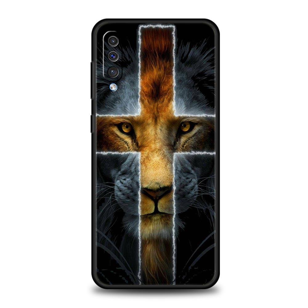 Cross Pattern Bicolor Lion Phone Case for Samsung Galaxy A56 A36 A26 A16 A34 A24 A42 A22 A20 A12 A40 A30 A10 5G Soft TPU Cover