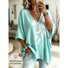 T-shirt da Donna Taglie Forti con Scollo a V e Maniche a Pipistrello Stampa Etnica Bohemien Top Largo Estivo Comodo Traspirante per il Pendolarismo Quotidiano Casual