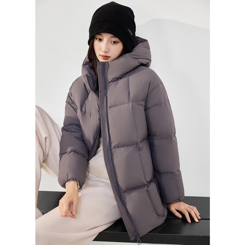 HSTYLE Women's Mid-Length White Duck Down Hooded Puffer Jacket