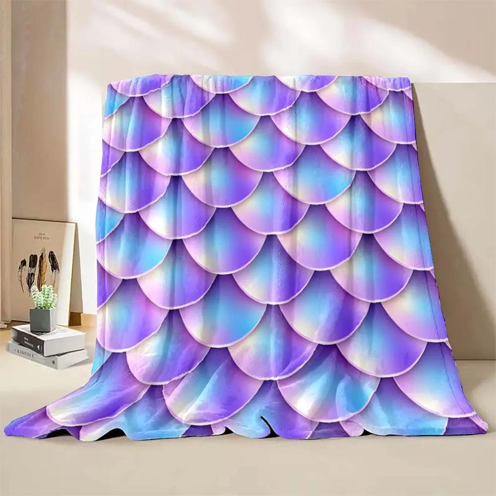 6 Sizes Mermaid Colorful Scales Printed Believer Blanket Warm Soft and Comfortable Home Travel Blanket Sofa Blanket Girls Gifts