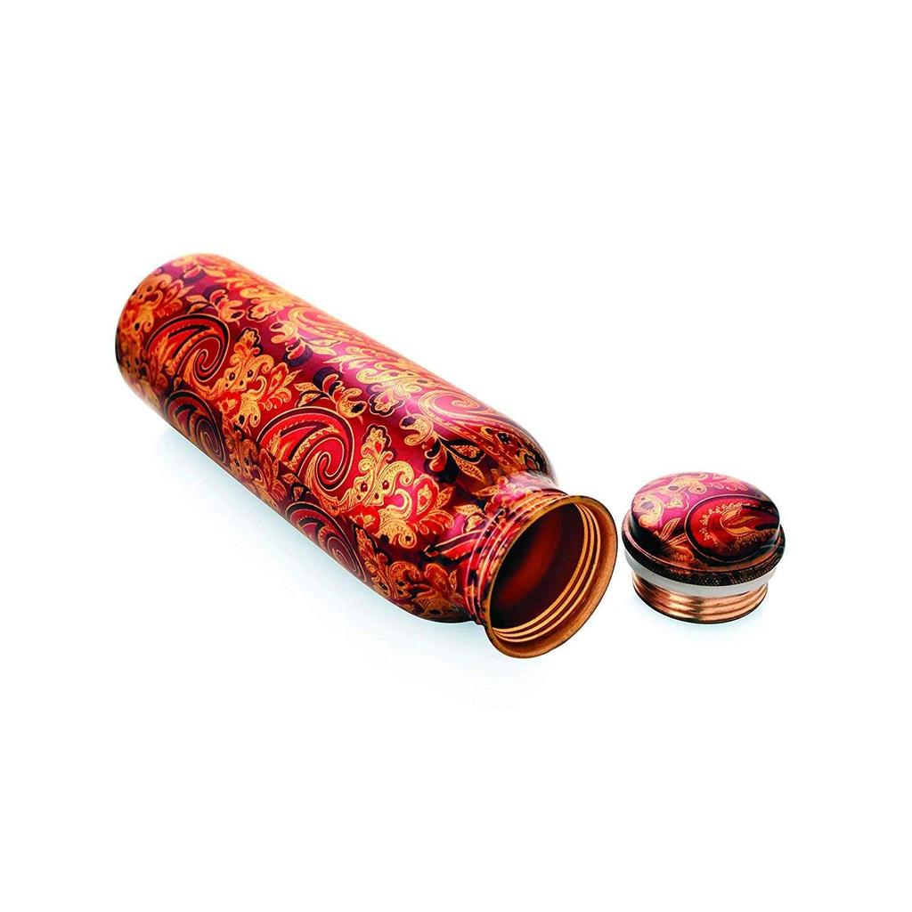 Bedruckte Wasserflasche aus reinem Kupfer | Designer-Kupferflasche 1 Liter, auslaufsicher, nahtlos, fugenlos | Fassungsvermögen - 1000 ml