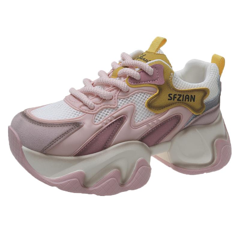 

Модные розовые кроссовки на платформе для женщин, увеличивающие рост на 5 см, женские сетчатые дышащие повседневные кроссовки для женщин, трендовая спортивная обувь 35