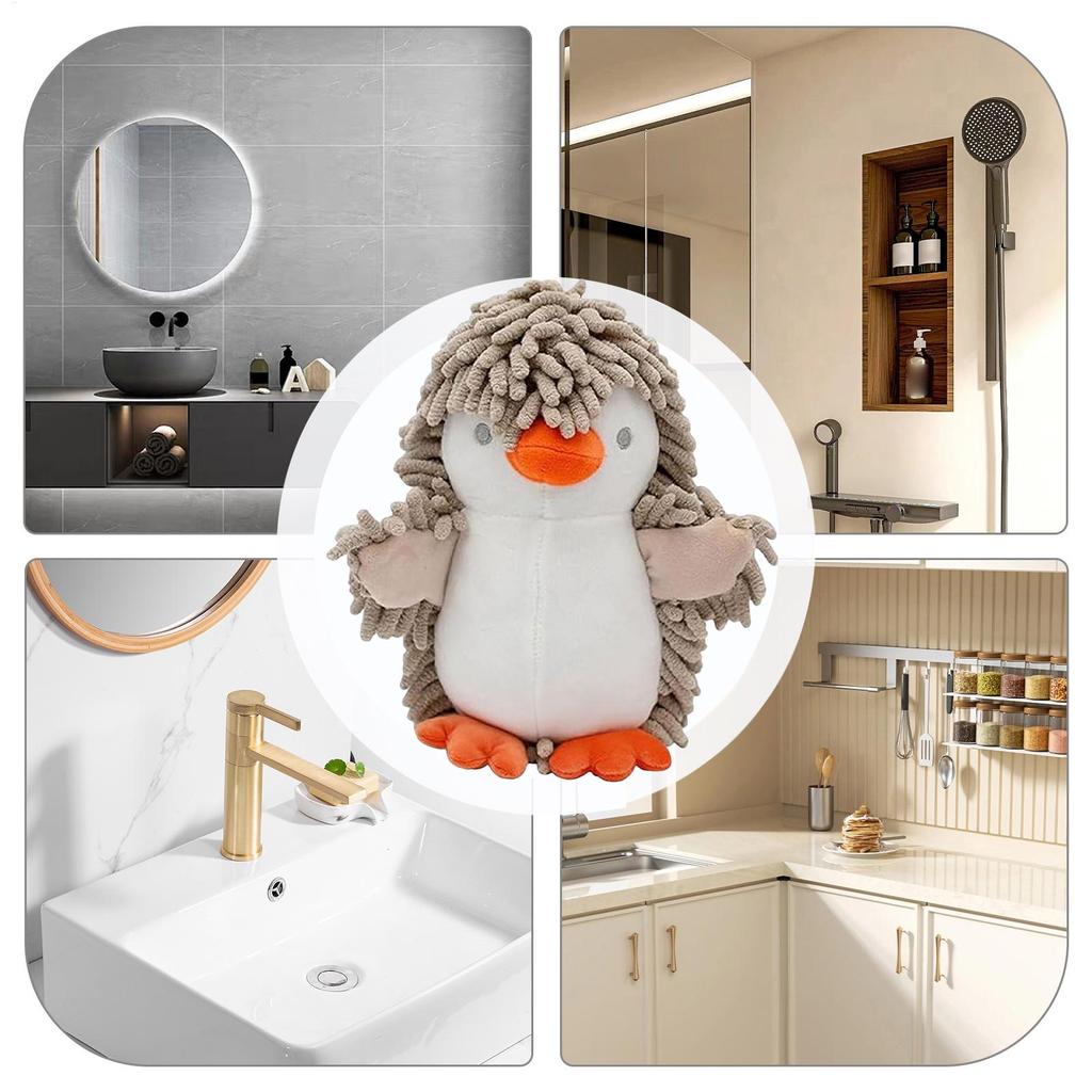 Chenille Hand Towel Animal Cartoon Penguin Fuzzy Soft Absorbent Chenille Towel Balls For Office Home Kitchen Bathroom Laundry