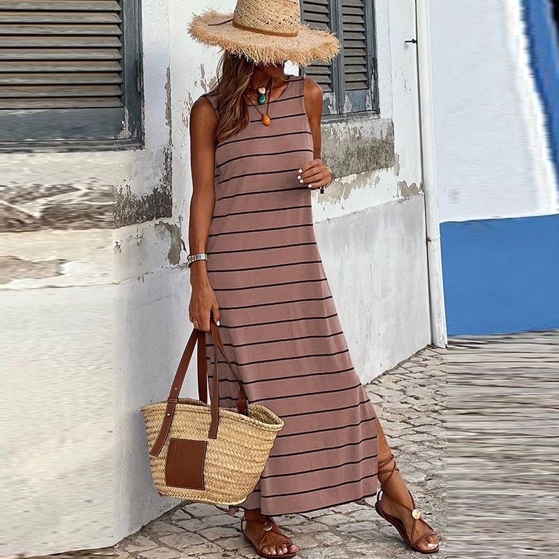 

2024 Summer New Arrival Dress Stripes Hem Vest Pink P10 Size M fit (55.00 kg-65.00 kg