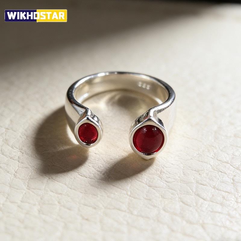 925 Sterling Silver Rings for Women Couple Minimalist Handmade Red Zirocon Ring Fine Jewelry Gift Prevent Allergy
