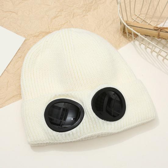 Strickmütze Einfarbig Warme Strickmütze mit Brillen-Dekor Elastisch Winddicht Wintermütze Outdoor Reisen Radfahren Tägliches Tragen