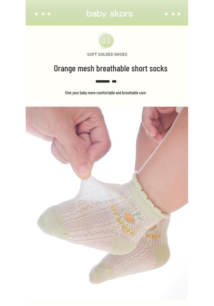 Spring & Summer Baby Mid-Calf Mesh Cartoon Lace Cotton Socks - Breathable & Comfortable