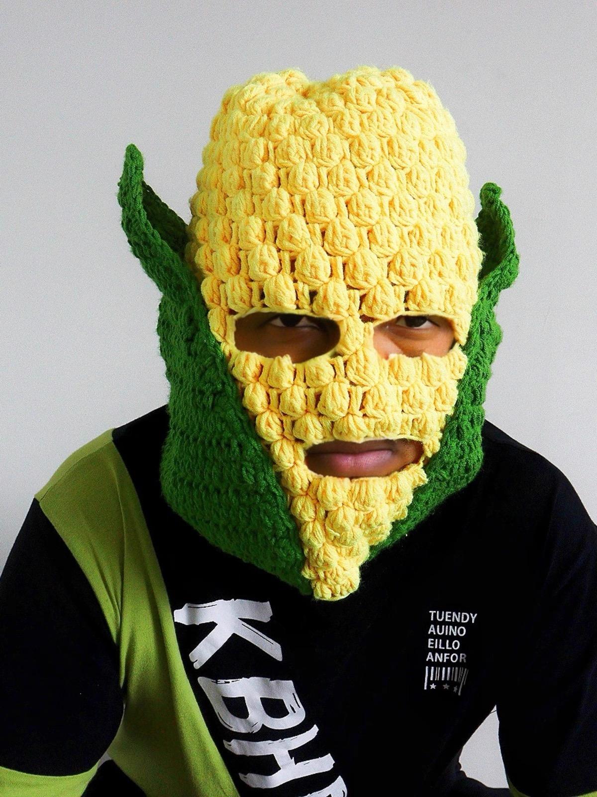 

Carnival Party Cosplay Funny Corn Superman Mask Autumn and Winter Warm Wool Handmade Crocheted Hat One Size жёлтый
