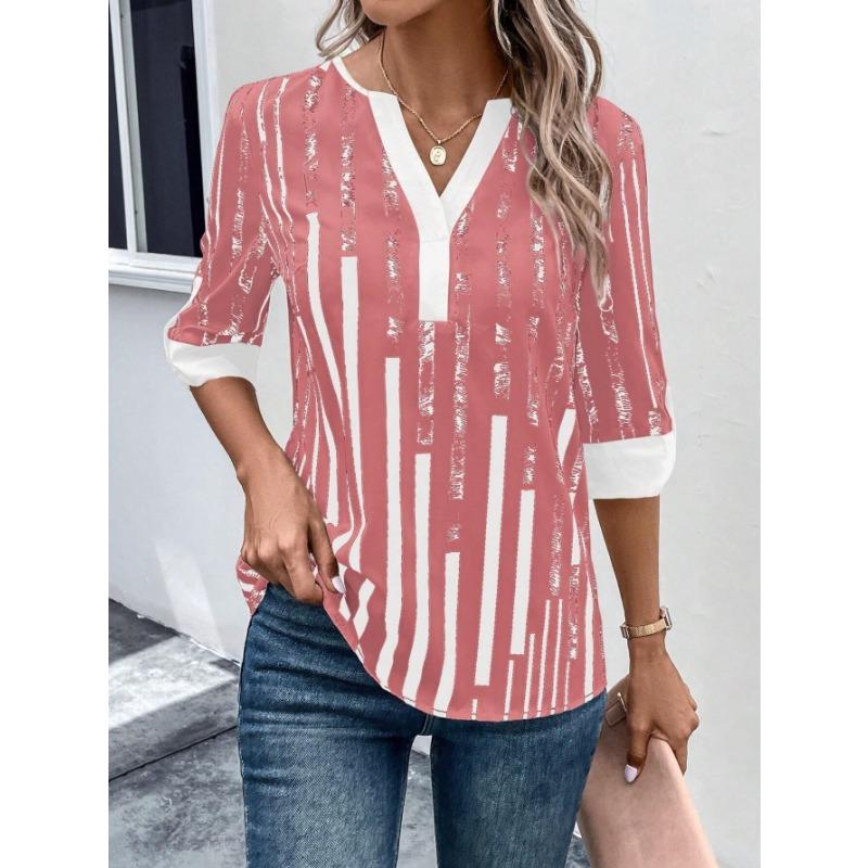 Women's Summer T-shirt Double Patchwork Color Clash Positioning Flower Shirt Short Sleeve Top