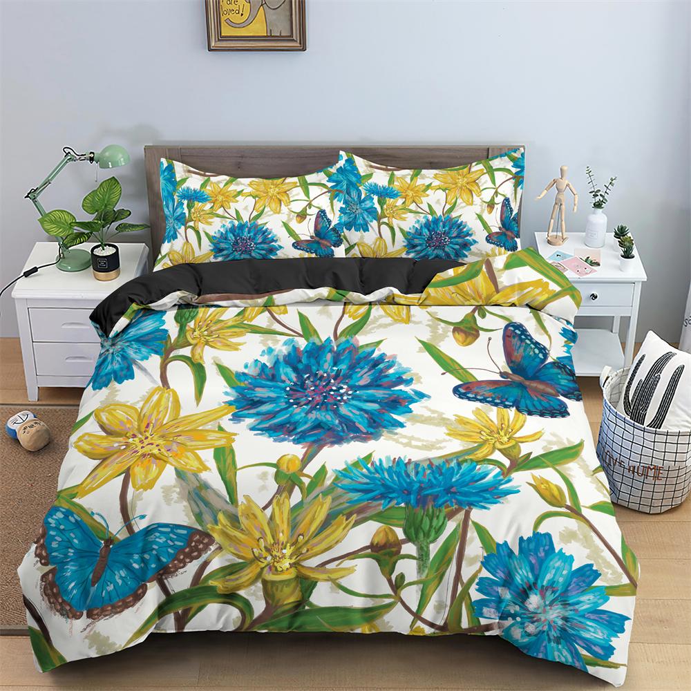 Watercolor Flowers King Queen Duvet Cover Colorful Blooming Floral Bedding Set For Teen Adult Plant 2/3pcs Polyester Quilt Cover