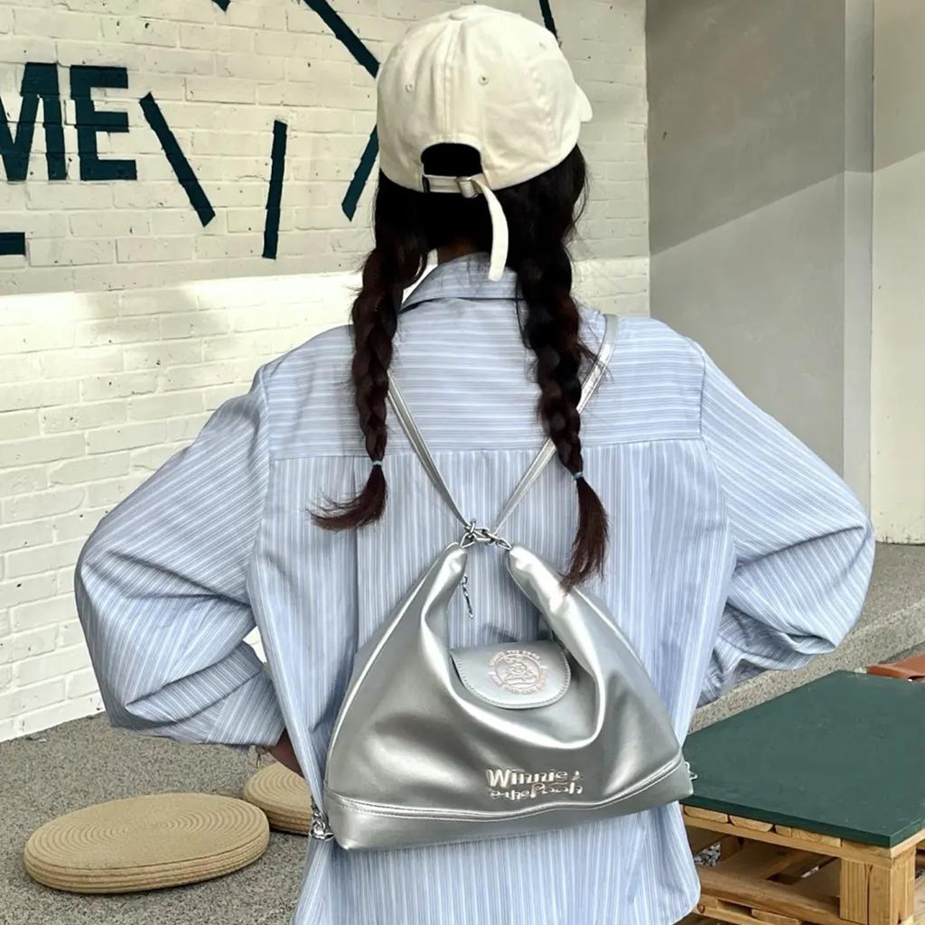 New Disney Winnie The Pooh Series Synthetic Leather Shoulder Bag Women's Silver BMK-72693