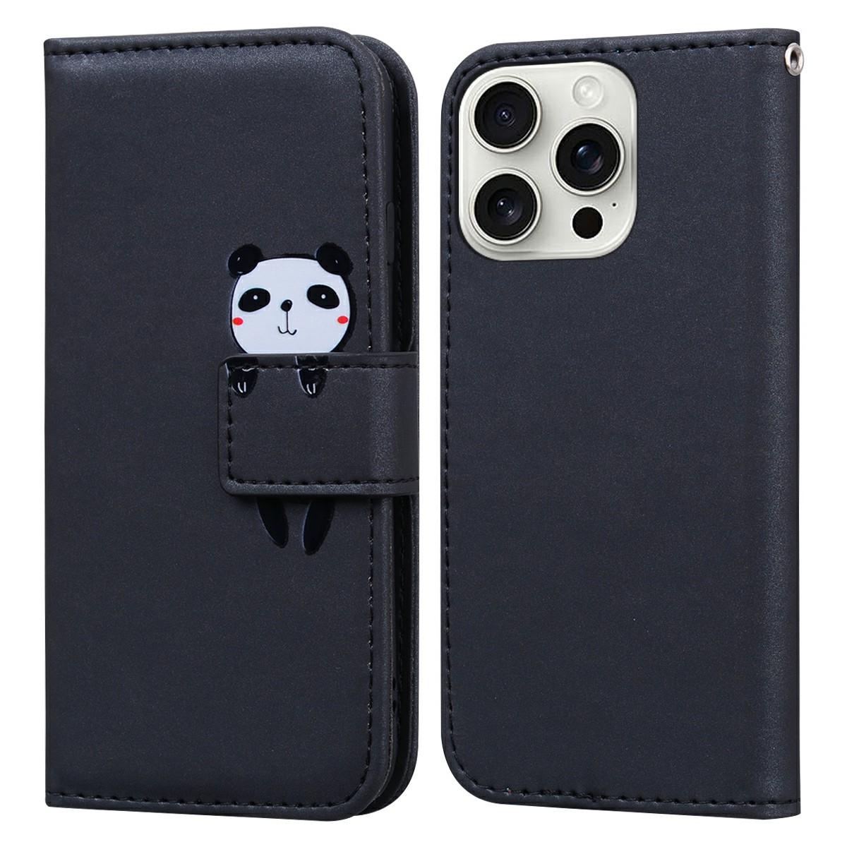 

For iPhone 16 Pro Max Case Cartoon Pattern Wallet Leather Phone Cover Black