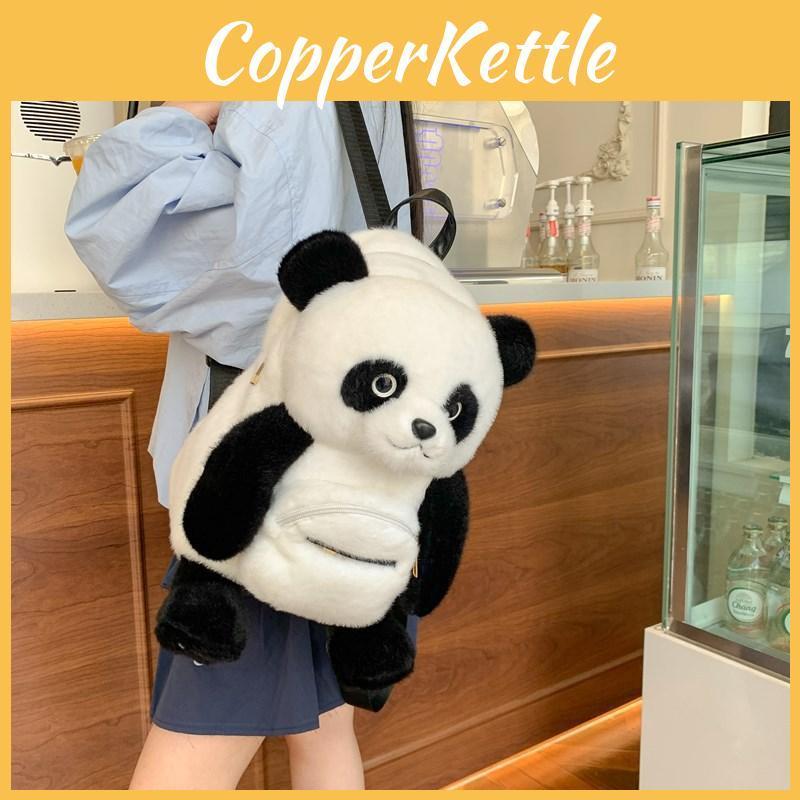 Panda Plush Backpack Cartoon Soft Doll Bag With Zipper For Daily Use