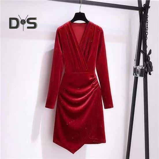 Ženy Krátké šaty Výstřih do V Dlouhé rukávy Skládaný Pure Color Slim Fit Pochva Nepravidelný lem OL Dojíždění Párty Ples Mini šaty Večerní akce