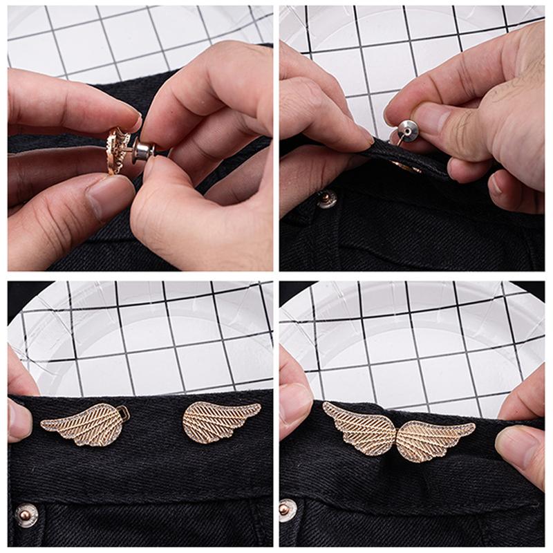 Portable Angel Wings Jeans Waist Button Adjustable Clips For Pant Skirts Waist Tightener Buckle Pin Button Clothing Supplies