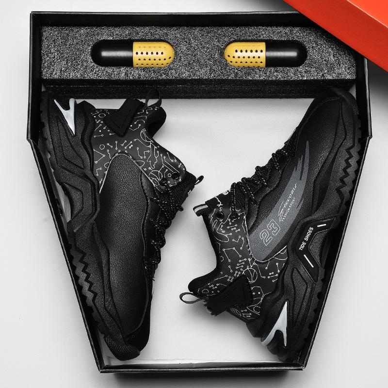 

Осенняя пара повседневной спортивной обуви кожаная водонепроницаемая обувь для папы мужская подростковая студенческая баскетбольная обувь кроссовки для бега 44 чёрный