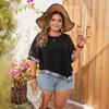 Plus Size Women's Black Irregular Hem Top - Loose Round Neck for Spring/Summer