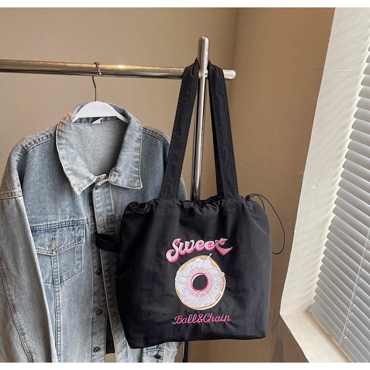 Embroidery Donut Nylon Bag Women's New Fashion Cartoon Commuter Bag Shoulder Handbag