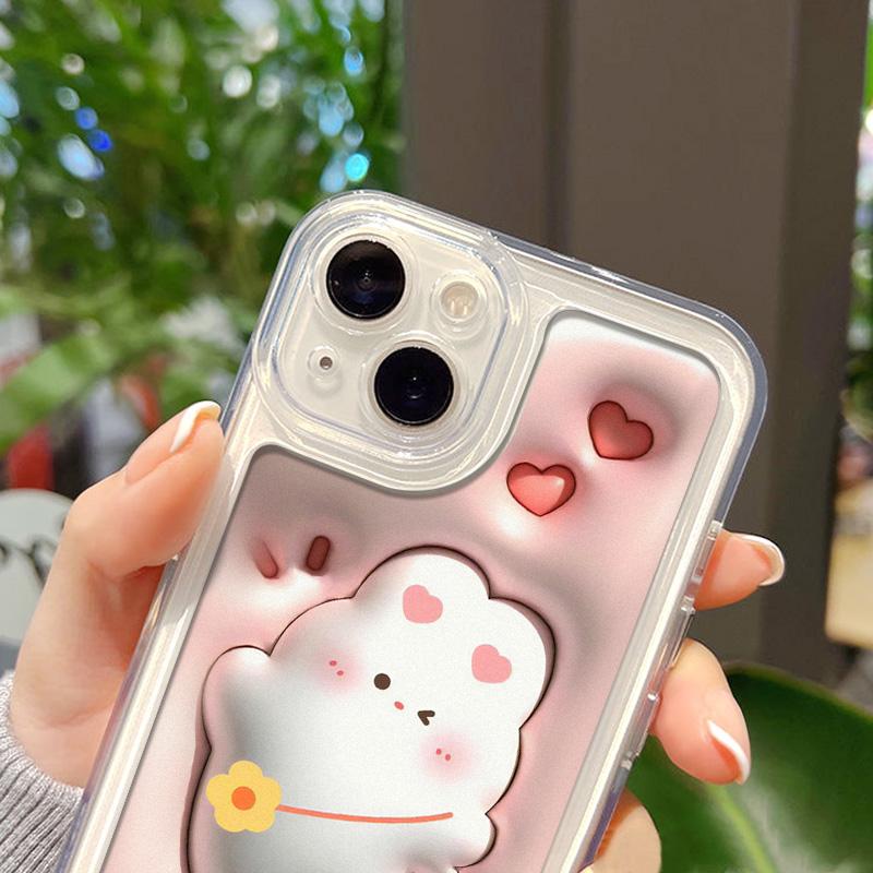 Husă de telefon drăguță Rubbit transparentă pentru Iphone 12 13 11 14 Pro Max 7 8 Plus Xs Max X Xr Se 2020 2022 Crystal Abstract Husă din spate moale