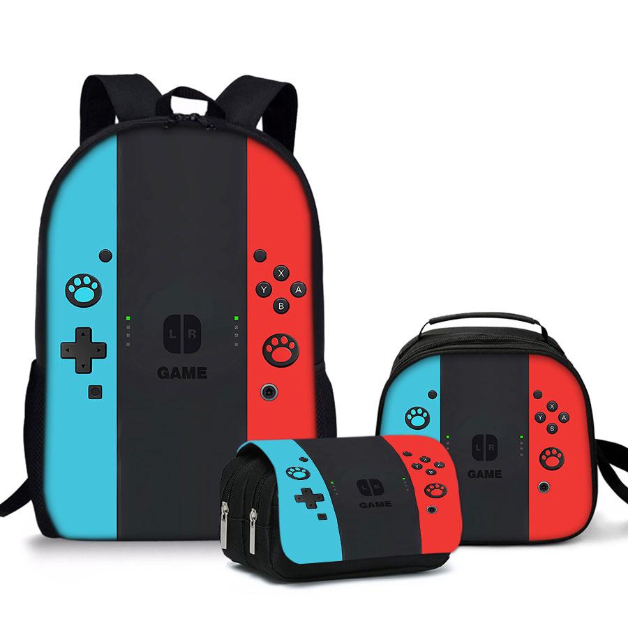 Game Controller Pattern Three Piece Set Rucksacks for Boys Plus Girls Best Gifts 2D Flat Animated School Daily Pack for Children
