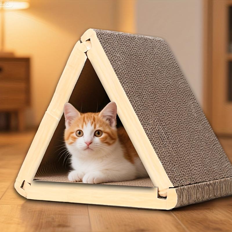 Cat Foldable Scratching Board - Triangular Design with 6 Play Surfaces, Durable Triangle Shape for Playing and Scratching, Interactive Fun
