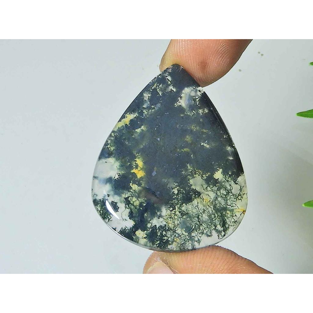38Cts. Natural Green Moss Agate Pear Shape Cabochon Loose Gemstone 29X36MM SK-3699