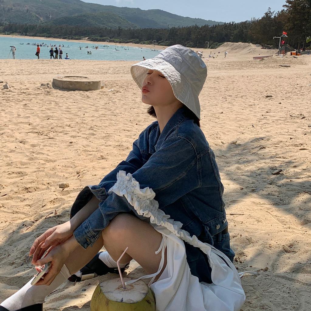 Beach Stylish Bucket Hat For Women Japanese Style Breathable Cotton Sun Protection