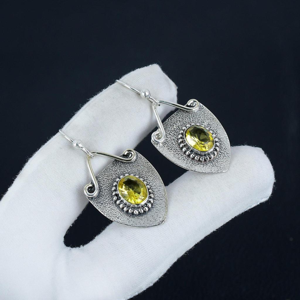Wunderschöne Citrin Edelstein Ohrringe, 925 Sterlingsilber Ohrring, Handgefertigter Boho Silber Schmuck Hängeohrringe, Thanksgiving Geschenk
