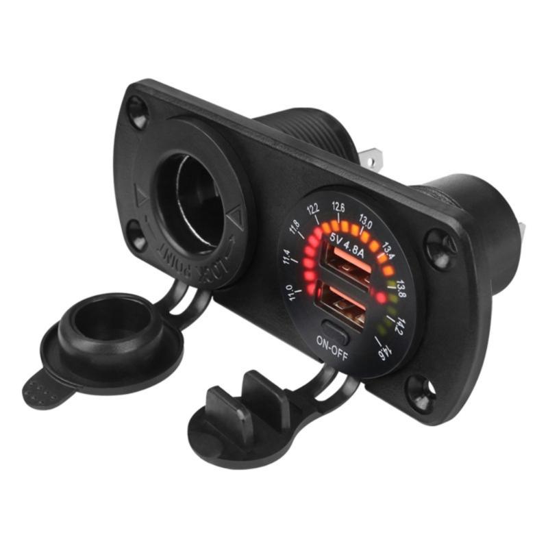 

12-24V Double USB A 4.8A Fast Charging Marine Car Switches Panel with Voltage Display Waterproof Cover and Safety Protec 1