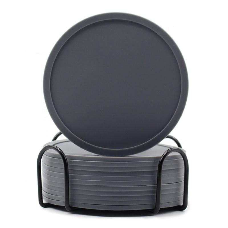 

12 Pcs Silicone Coasters Round Beverage Coaster Set Suitable For Beverage Bar Coasters Beverage Holder Pad Decor With Iron Frame