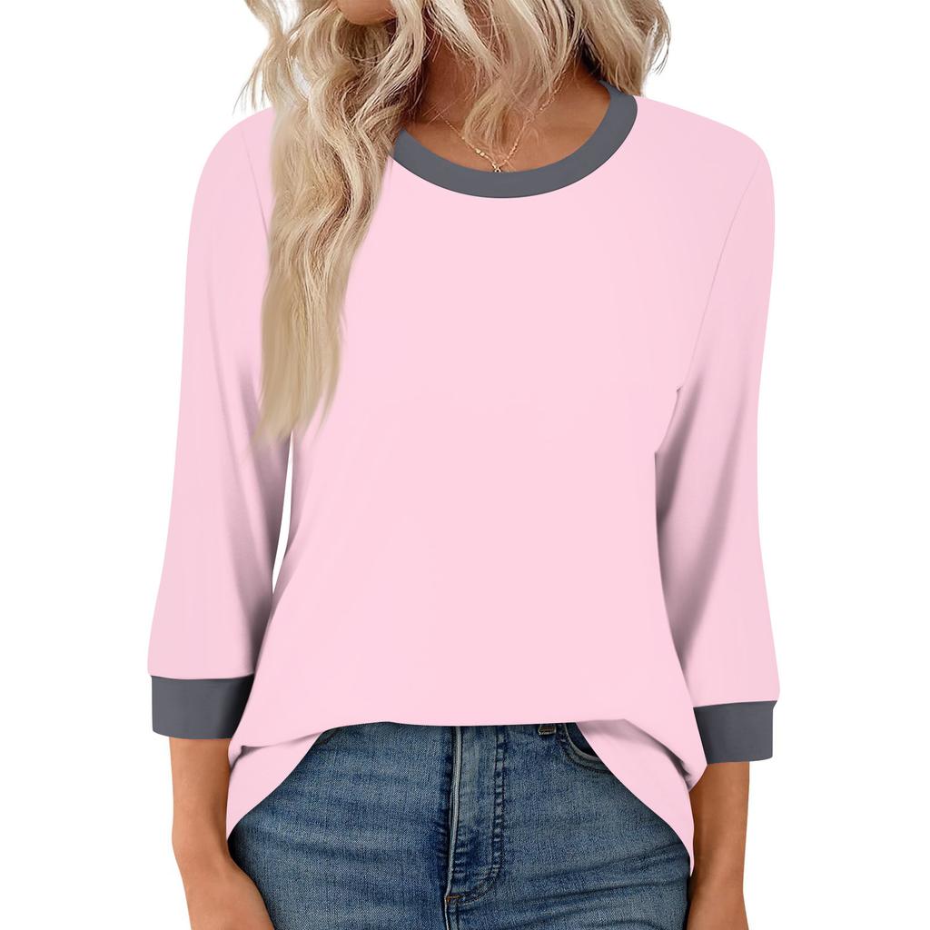 Women's Fashion Casual Seven Sleeve T-Shirt Print Round Neck Top